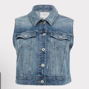 Crop Denim Vest - Medium Wash